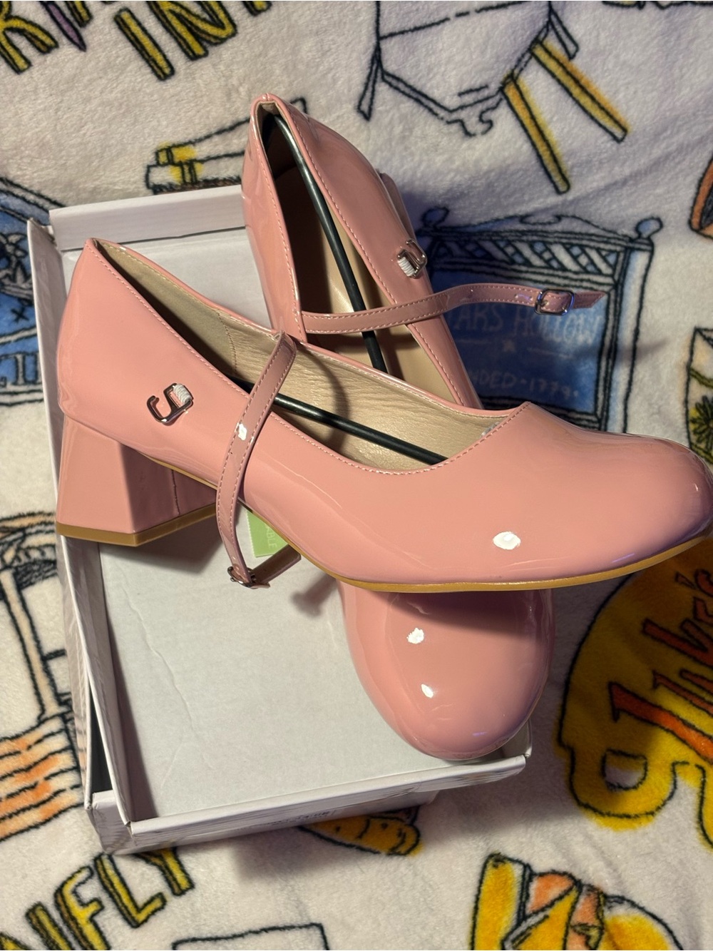 East Arch Pink Patent Mary Jane Block Heels